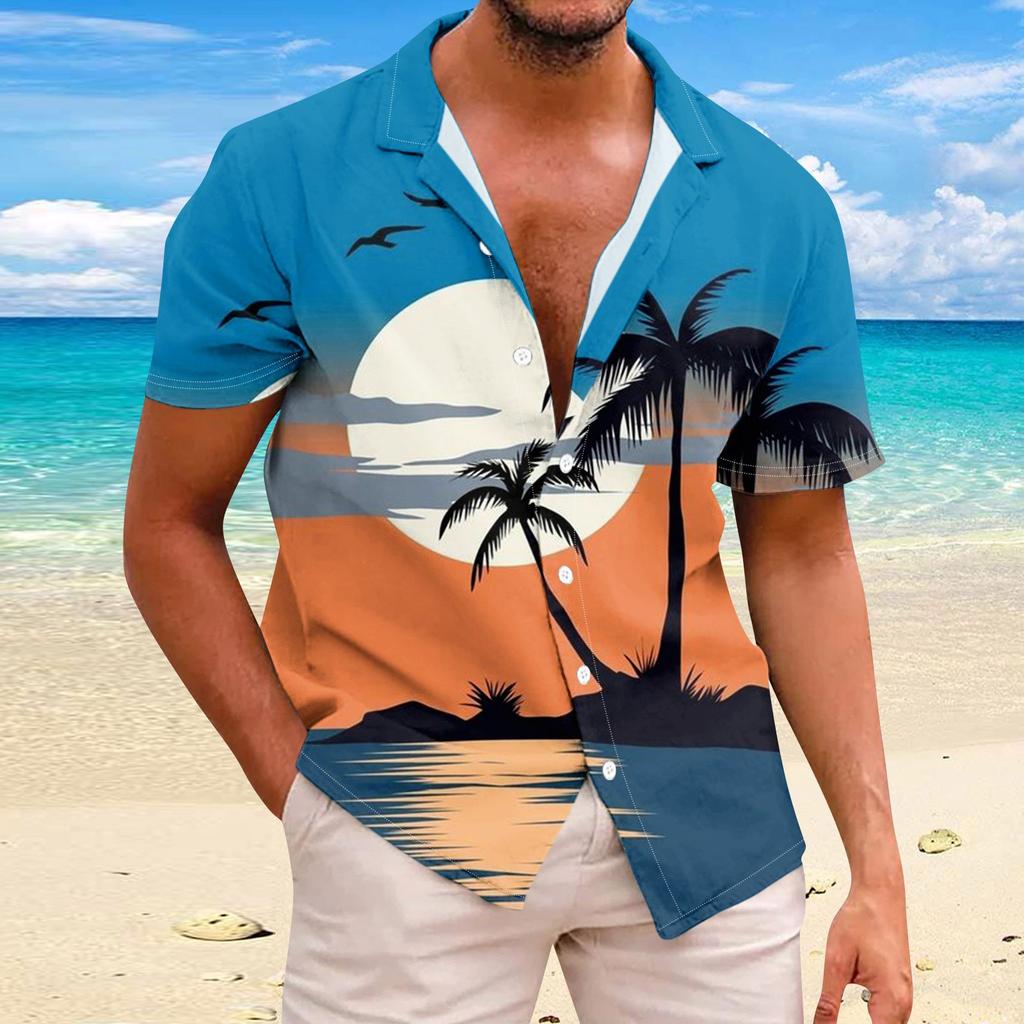 Гавайская рубашка для мужчин, повседневная модная летняя футболка с коротким рукавом и пуговицами, топ с принтом