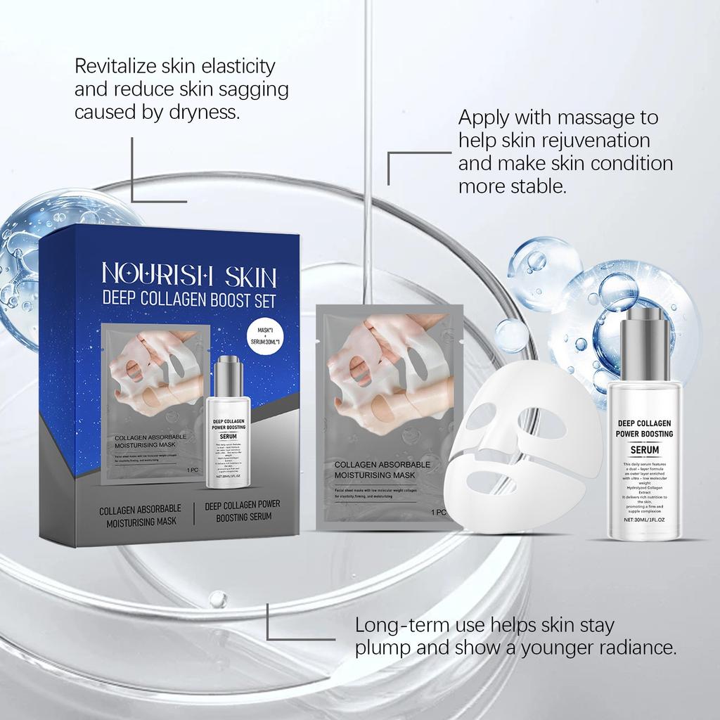 Набор коллагеновых средств для укрепления и увлажнения кожи, повышающий эластичность, увлажняющая коллагеновая маска, сыворотка для лица, 30 мл