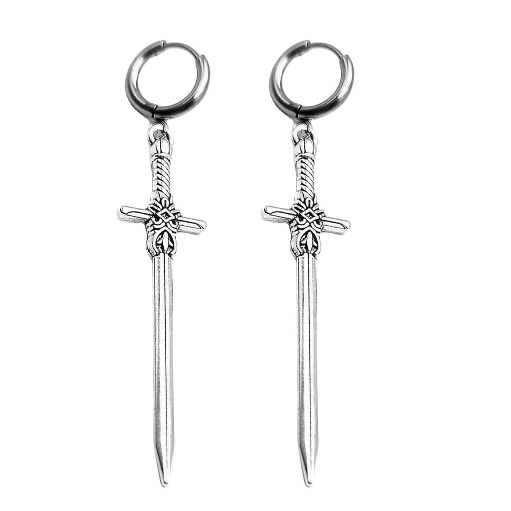 Elegant Silver Swords Earrings Symbolizing Strength Ear Hooks for Stylish Women Unisex Ear Accessories Party Jewelry