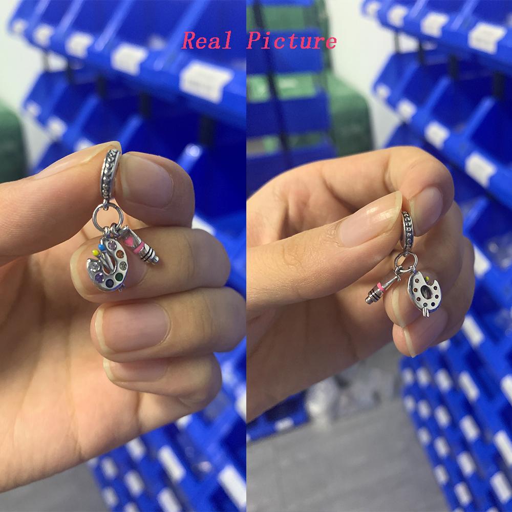 S925 Стерлингового Серебра Художник Палитра Красок Подвески Подвески Из Бисера Подходит Оригинальное Ожерелье Браслет Ювелирные Изделия Мода Женщины DIY
