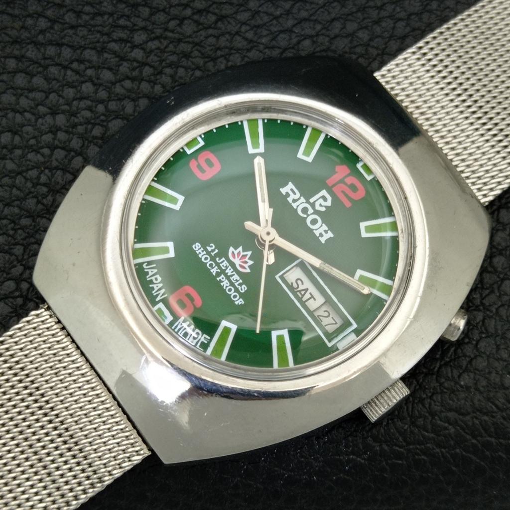 RICOH R31 AUTOMATIC VINTAGE JAPAN MENS GREEN COLOR DIAL WATCH a707655-1