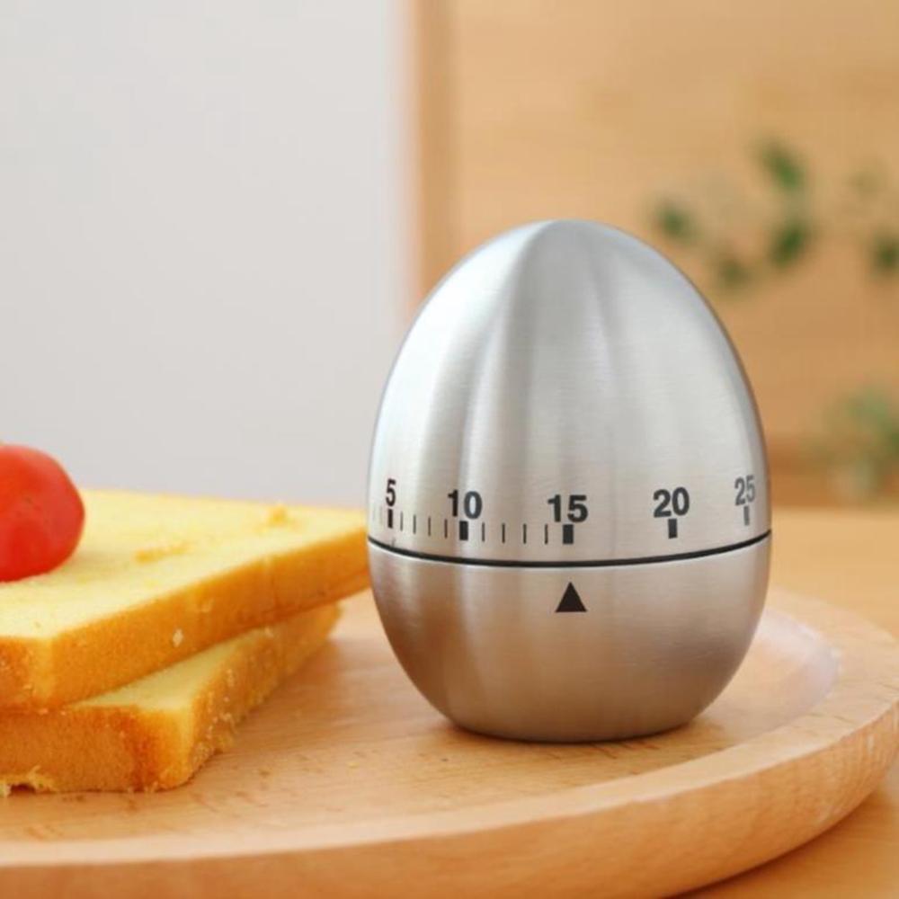 Cute Stainless Steel Egg Shaped Mechanical Visual Countdown Reminder Alarm Clock Kitchen Timer