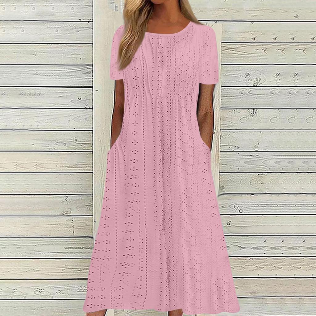 Женская мода, летние однотонные повседневные плиссированные платья с круглым вырезом в курортном стиле