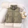 Пуховик, Жилет, Женский, Осень-Зима 2025 Новый Стиль, Свободный Крой, Хлопковое Плечо, Воротник-Стойка, Однотонный Хлопковый Пуховик,