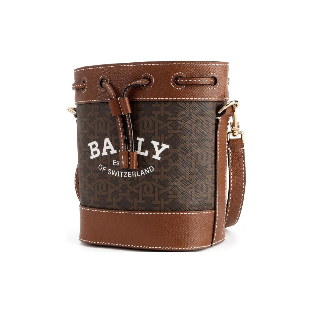 Bally Cleoh Винтажная Сумка-Ведро с Завязками и Монограммой Женская Сумка на Плечо Коричневая 6301643