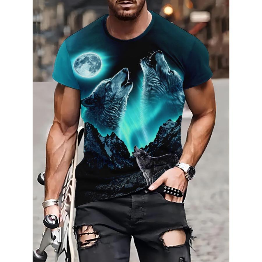 Летняя футболка больших размеров с коротким рукавом, мужская одежда, футболки с 3d принтом животного, зеленого волка, мужская повседневная спортивная футболка, мужская футболка