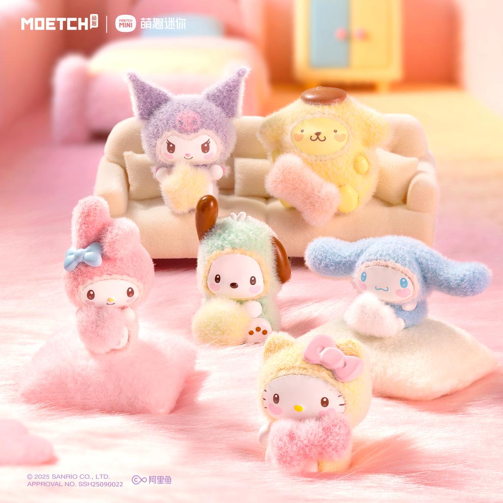Sanrio Furry Little Baby Series Blind Box Cute Kuromi Mini Figurine Pochacco Cinnamoroll Desktop Scene Decoration Ornament Gift