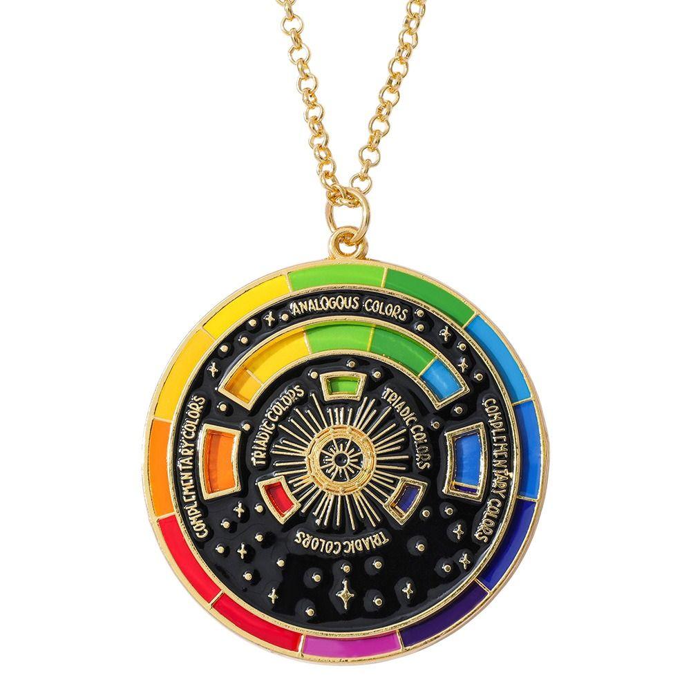 Adjustable Chain Color Wheel Necklace Unique Palette Pendant Fashion Rotating Round Pendant Gift