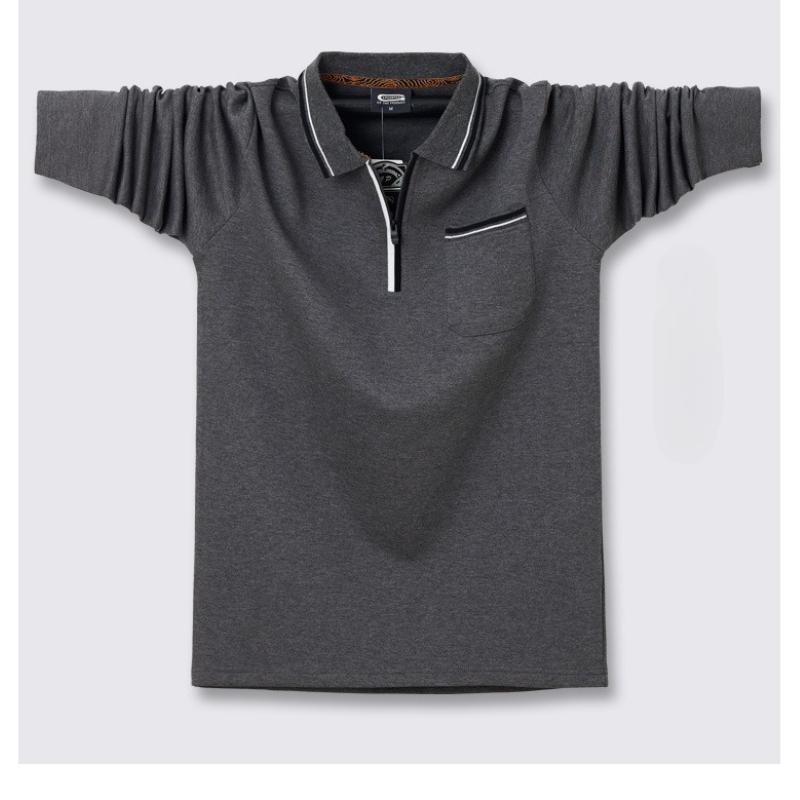 Новая Свободная Плюс Молния Мужская Деловая Влагоотводящая Повседневная Футболка с Лацканами и Длинным Рукавом Легкая Мягкая Не Мнущаяся Дышащая Хлопковая Рубашка Поло