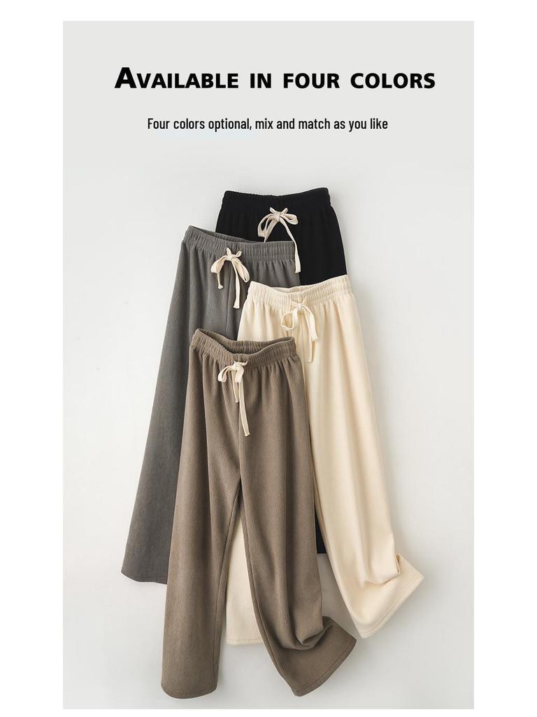 YX Women's Fleece-Lined Knitted Wide-Leg Pants - High-Waisted, Slimming, Ribbed, Warm, Autumn/Winter Casual Wear