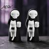 Novelty Gift for Collectors 2Pcs 3D Printed Cartoon Reaper Figurine with Cat, Cute Black And White Desktop Creative Halloween Table Centerpiece