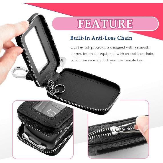 Stylish Car Key Fob Case with Sunroof&Keychain,Leather Car Key Fob Cover for Protection,Universal Key Covers Car Accessories (Black)