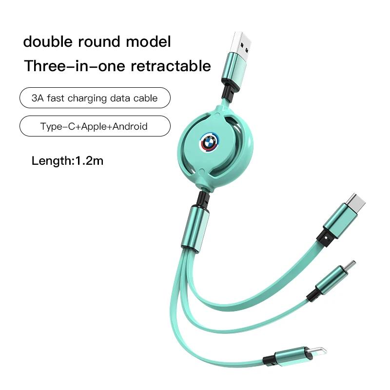 XWQP2 Car Sticker For BMW Car 3-in-1 Telescopic Data Cable Phone Ipad Charger For BMW E46 E90 E60 F30 F10 E39 i3 i4 X1 X2 X3 X5 X4 X6