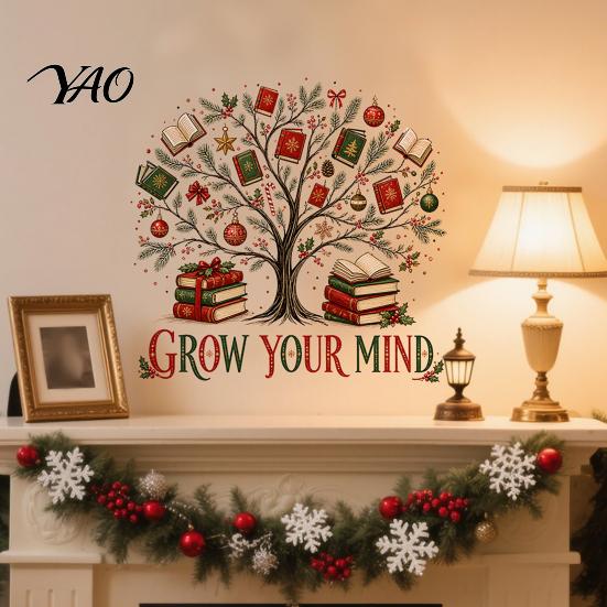 Library Wall Decor Grow Your Mind Tree Decal, Fall Halloween Christmas Reading Themed Holiday Stickers for Kids Sticker, Inspirational Educational