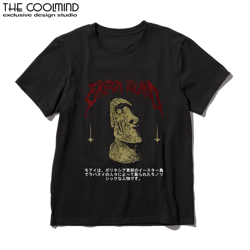 Coolmind U0010-T2 Easter Island Statue Graphic Print Men T Shrit Casual Cool Men Tshirt O-Neck Tee Shirts