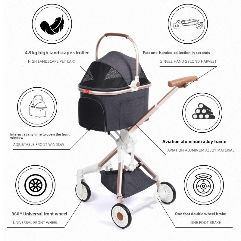 Тележка для домашних животных для собак и кошек, легкая складная, для маленьких и средних собак, сумка для домашних животных, которую можно толкать вручную, для выгула собак, можно разделить корзину