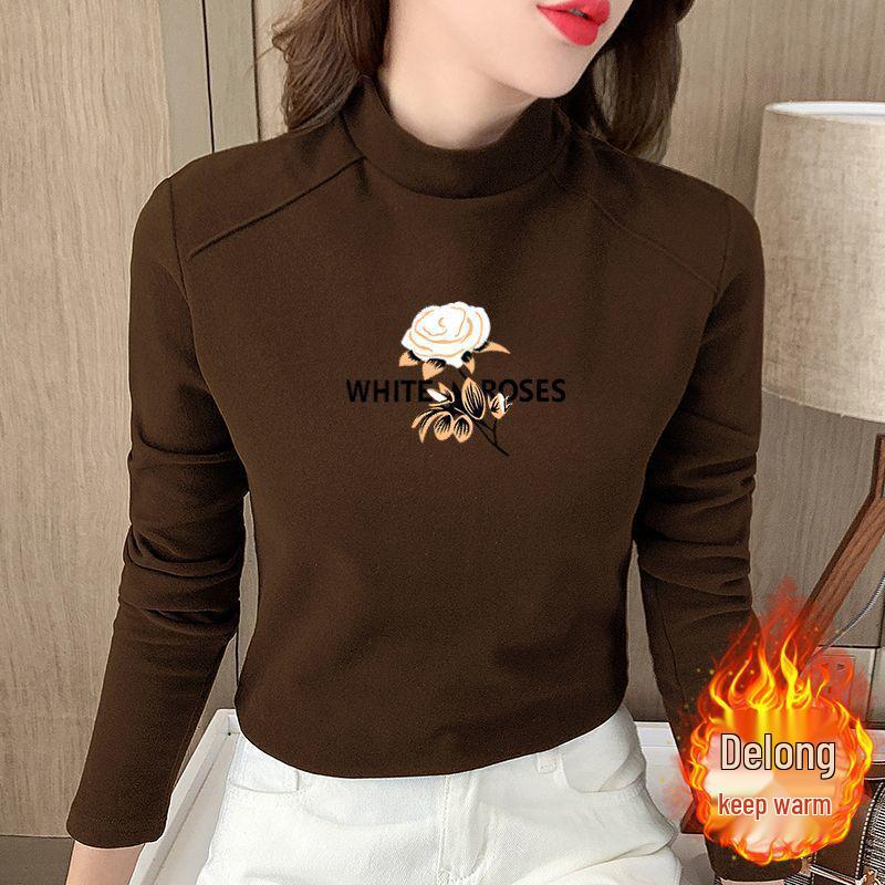 Женский бархатный топ-базовый слой с полувысоким воротом и утолщением для осени и зимы