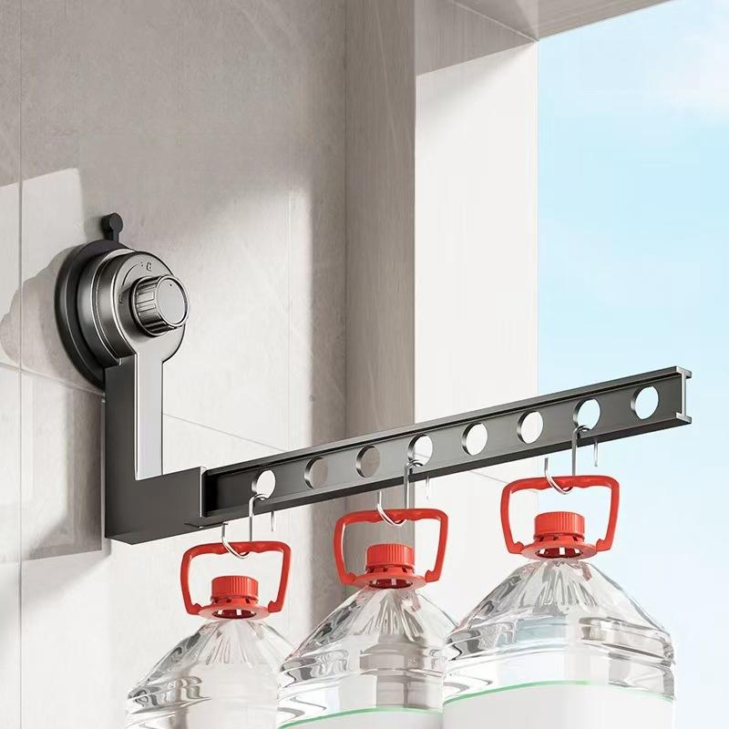 Aluminium Alloy Folding Drying Rack 8-hole Suction Cup Clothes Storage Shelf Outdoor Travel Clothes Hanger No Need To Install