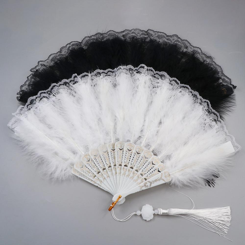 Retro Artificial Feather Fan Handheld Folding Fan Faux Feather Plush Fan  Dance Performance