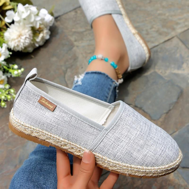 Women's Slip-On Linen Fisherman Shoes - Breathable Casual Penny Loafers with PU Sole