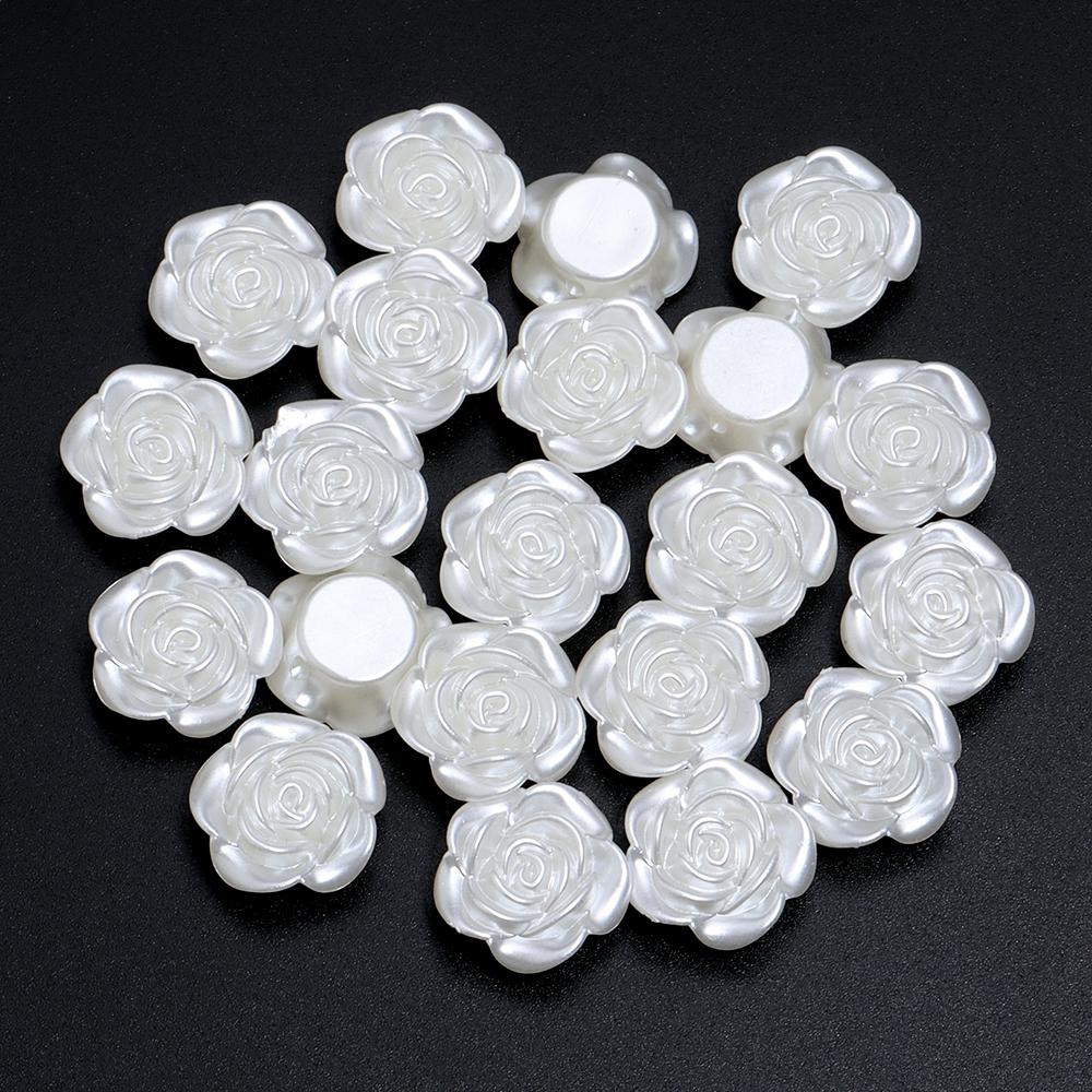 50-100pcs/lot ABS Imitation Pearl Rose Flower Beads Flatback Loose Beads For Jewelry Making DIY Bracelet Earrings Accessories
