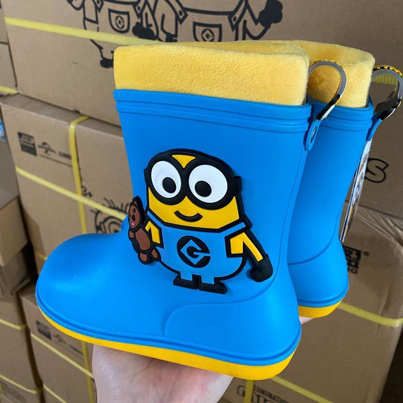 Minions Rain Boots Boys Rain Boots Cartoon Cute Small and Medium-sized Children Anti-Slip Kindergarten Thick Bottom Yellow Baby Water Shoes Women