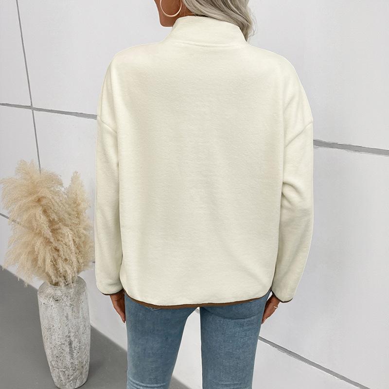 Новая осенне-зимняя коллекция женских кардиганов контрастных цветов с флисовым коротким воротником-стойкой, повседневное пальто
