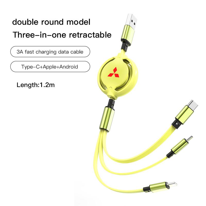 Retractable Data Cable 3 In 1 Fast Charging Accessories For Mitsubishi Lancer Mirage ASX Ralliart Jinxuan Lancer Galant Attrage