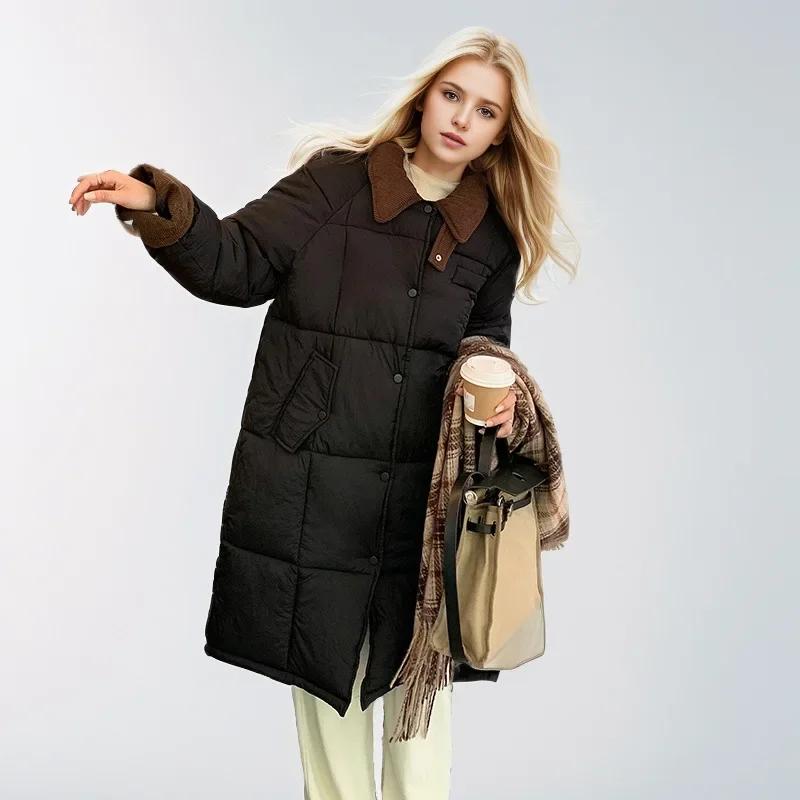 Новая зимняя женская куртка из хлопка с лацканами, повседневная длинная парка, пальто, демисезонная куртка, женское зимнее пальто