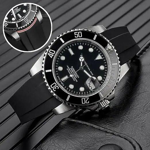 20 мм 21 мм Резиновый ремешок для часов для Rolex Submariner DAYTONA GMT Yacht-Master Силиконовый ремешок Черный ремешок для часов Браслет