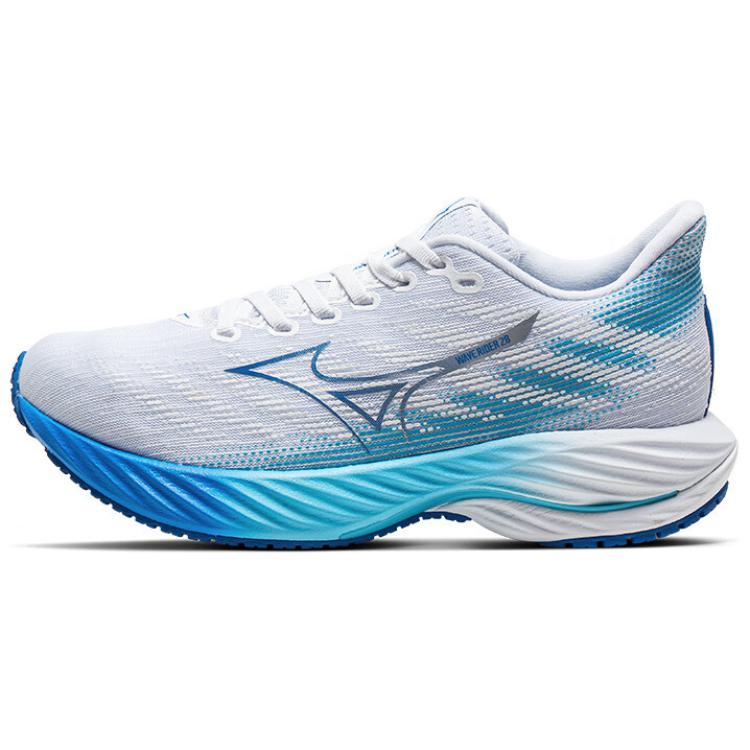 Mizuno Wave Rider 28 Comfortable Durable Breathable Low Top Running Shoes Unisex Sneaker White Blue J1GC2403-21