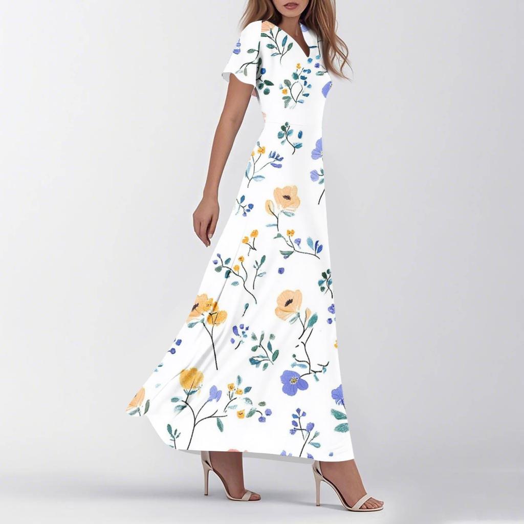 Женское летнее повседневное модное ретро-платье с цветочным принтом и коротким рукавом
