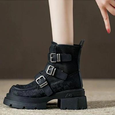 Модные удобные сапоги на толстой подошве высотой 6 см для женщин, лето 2024, новые сетчатые дышащие короткие сапоги, повседневные сапоги с толстым каблуком и сеткой