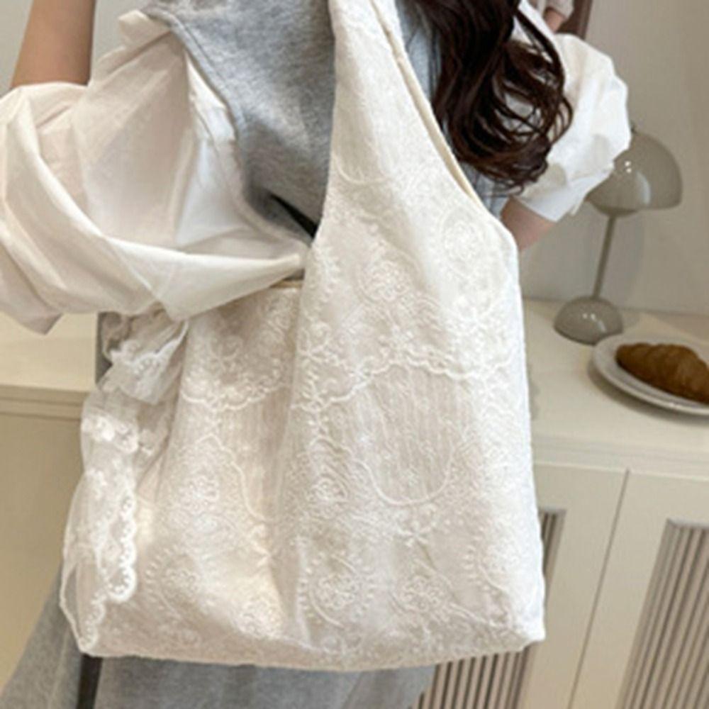 Korean Style Simple Canvas Handbag Tote Bag Large Capacity Bag Lace Shoulder Bag Couple