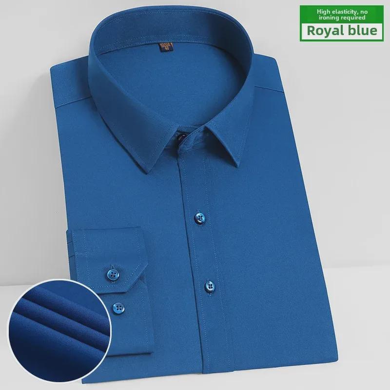 Мужская белая рубашка с длинным рукавом, облегающего кроя — эластичная, удобная, не мнется, профессиональный корейский стиль