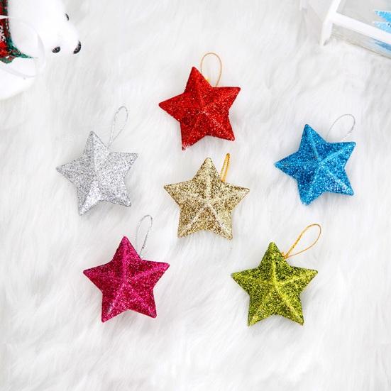 6 шт., рождественские пятиконечные праздничные подвесные украшения со звездой, многоразовый декор, елка, блестящий порошок, звездный орнамент