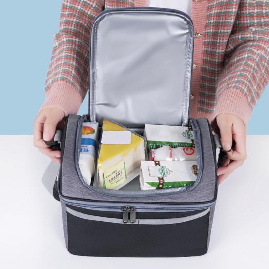 Insulated Lunch Bag Double Deck Lunch Tote Large Leakproof Expandable Lunch Box Reusable Tote Cooler Bag with Pocket for Work Picnic Outdoor