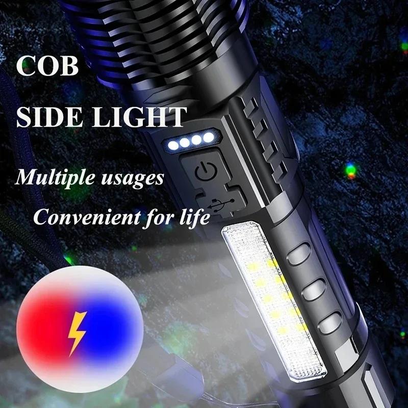 100000LM Powerful LED Flashlight Rechargeable Zoom Tactical Torch 2000M Long Range Powerful Flashlight Fishing Camping Lantern