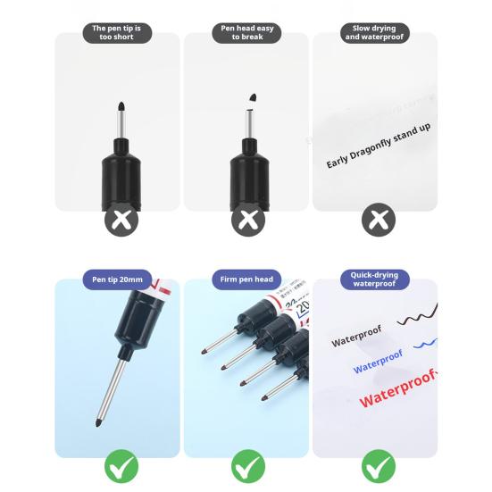 Yousheng 5Pcs Long Head Deep Hole Markers Carpenter Ink Marker Pens Quick-Drying Waterproof Colorful Carpenter Pens Marking Tools