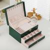 Multifunctional Jewelry Box Large Three-layer Leather Jewelry Storage Box with Lock Earrings Jewelry Box Earrings Storage Box
