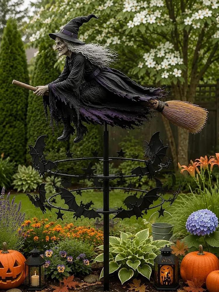 Железный Ветряной Спиннер «Сад Заколдованной Ведьмы» Металлическая Декорация для Двора на Хэллоуин Наружная Декорация Садовый Колышек для Украшения Двора