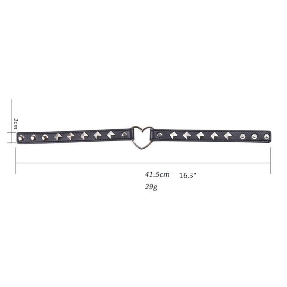 Heart-shaped Leather Collar Ring Female Choker Necklace Punk Rivet Jewelry Accessories BDSM Game