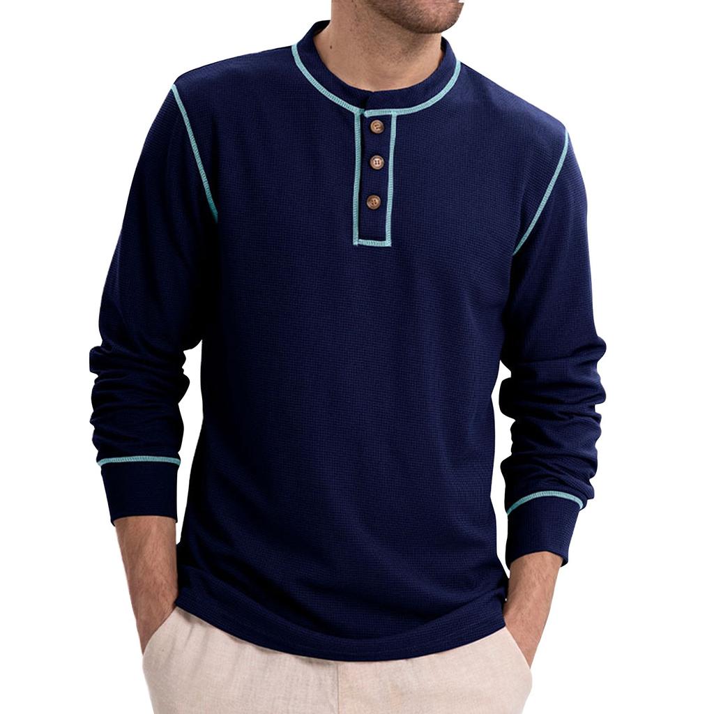 Мужские весенние однотонные ретро-топы с длинным рукавом на пуговицах, мужские повседневные модные топы