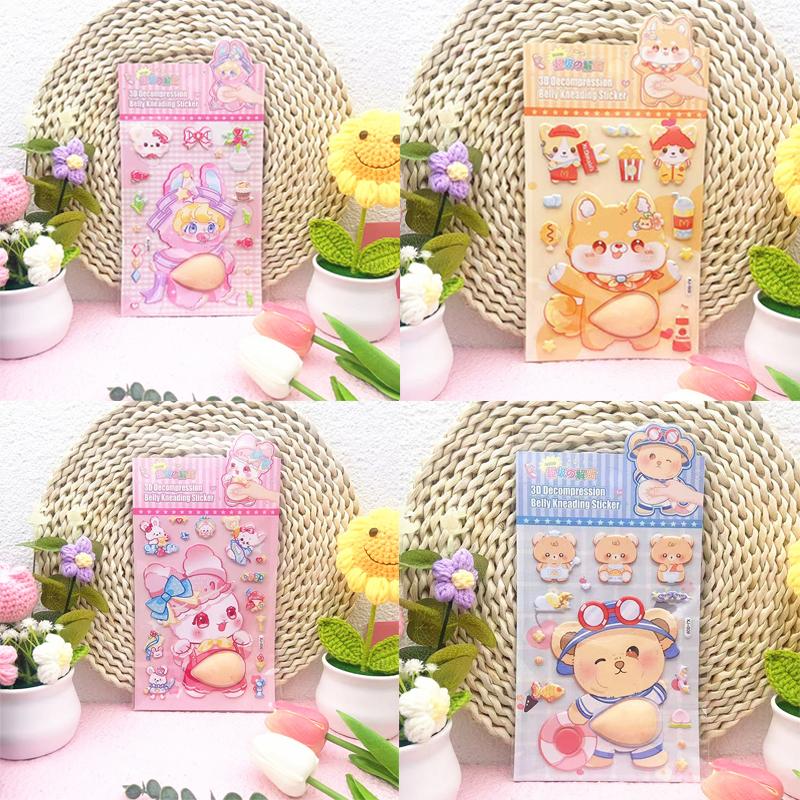 4packs Soft Animal Tummy Squishy Stickers - 3D Panda & Bunny Belly Tactile, Stress Relief Journal Fun, Creative Foam Material