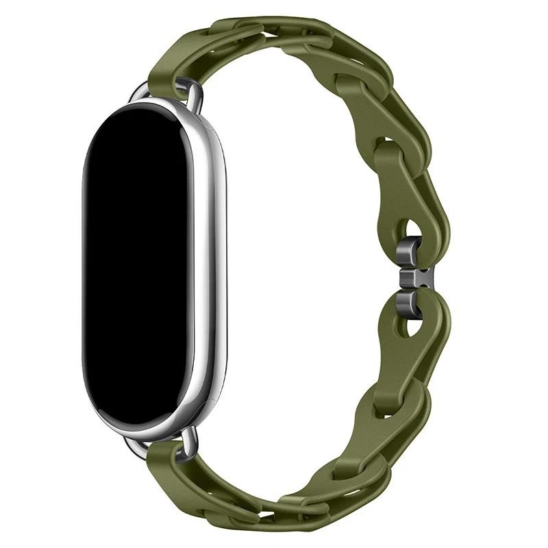 Резиновый ремешок для Xiaomi Mi Band 8 Браслет с пряжкой из нержавеющей стали для Miband 8 NFC Модный женский стиль Запасной силиконовый ремешок
