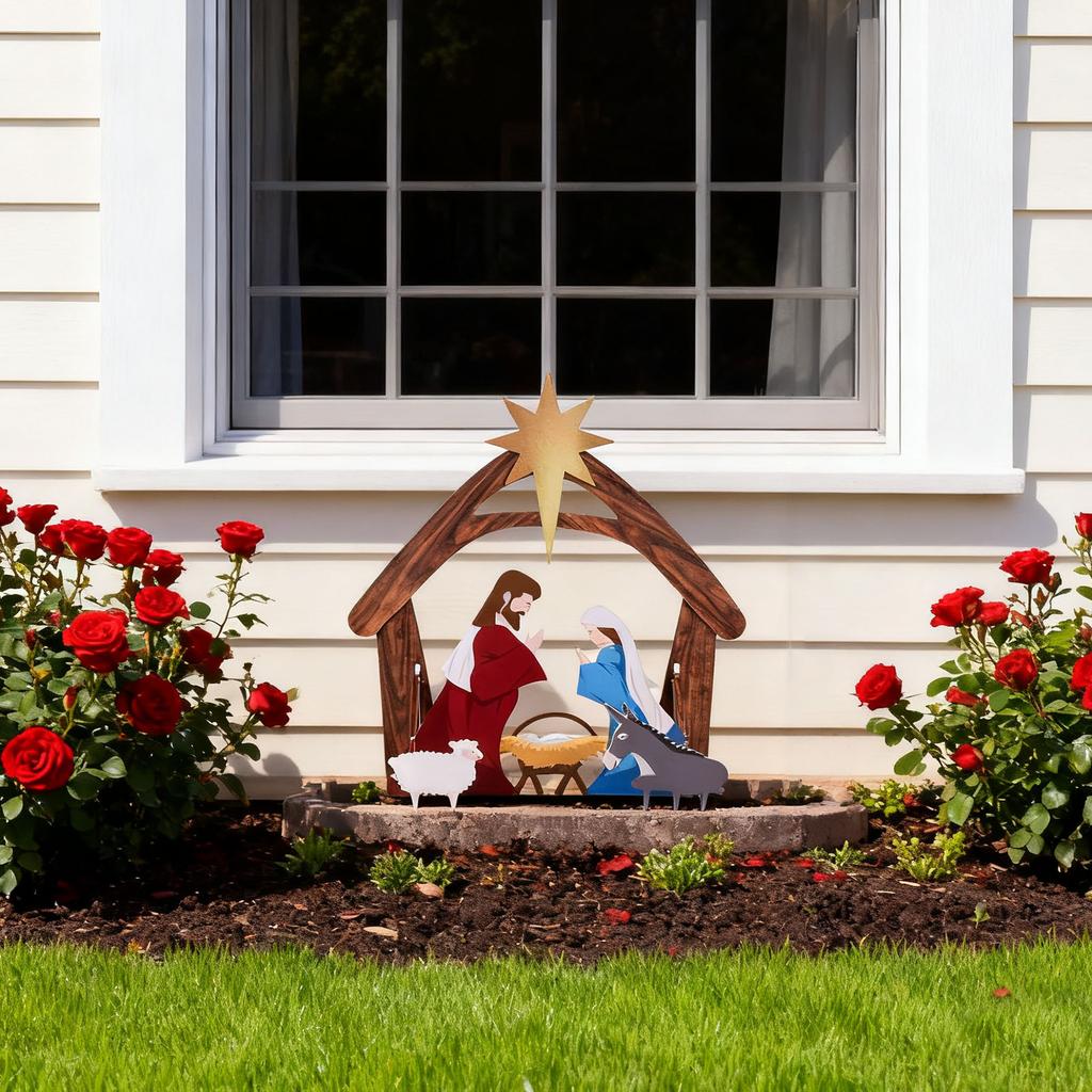 Большая уличная рождественская сцена - Рождественская сцена, Рождественский вертеп, Декор двора Святого семейства, Рождественская сцена для переднего двора, Церкви