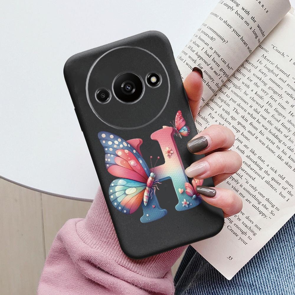 Phone Case For Xiaomi Redmi A3 4G A3x Pink Letter Flower Butterfly Shockproof Soft Silicone Cover Camera Protection TPU Fundas