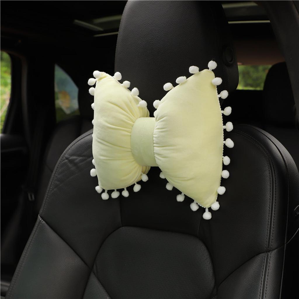 Butterfly Knot Car Neck Pillow and Lumbar Support Cushion Set Plush Bowknot Headrest Pillow Waist Support Charm Colorful C