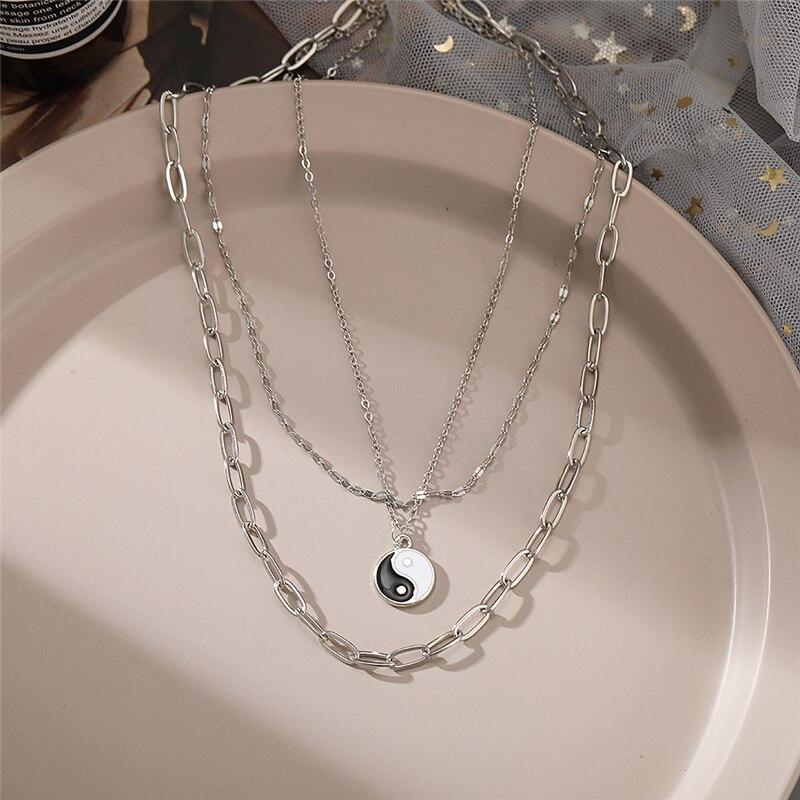17KM Хип-хоп серебряный цвет ожерелье-цепочка Инь Ян для женщин и мужчин многослойное черно-белое колье-колье ожерелья для вечеринок ювелирные изделия