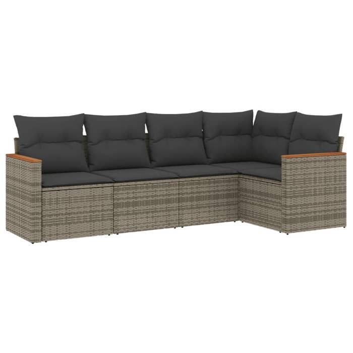 VidaXL Salon de Jardin avec Coussins 5 pcs, Canapés de Terrasse, Ensemble de Meubles de Patio, Mobilier d'Extérieur, Gris 3225948